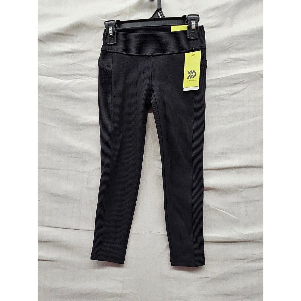 All in Motion Girls Ribbed Athletic Leggings Black Nylon Blend Workout Size XS